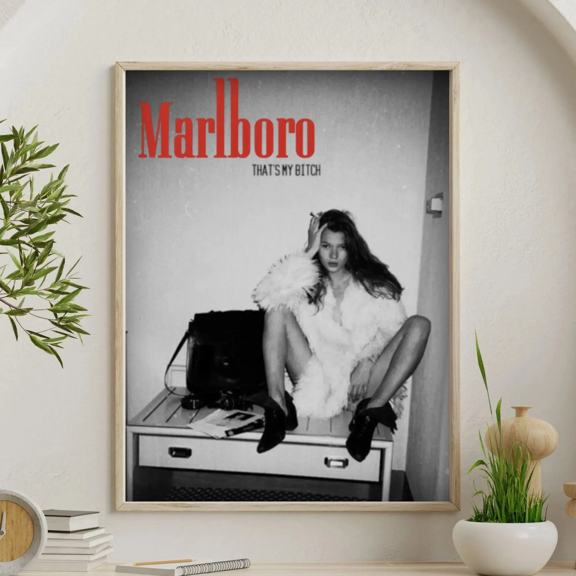 Vintage MarIboro Print Retro Wall Art Kate Moss 90s Grunge Unframed Poster Room Decor Collector