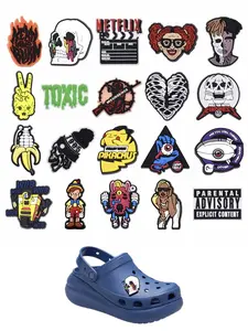 20 Piece Set Trendy Spooky PVC Cartoon DIY Shoe Charms, Crocodile Shoes Accessories with Skulls, Puppets, Eyes, Ghost Fire, Halloween Christmas Party Gifts