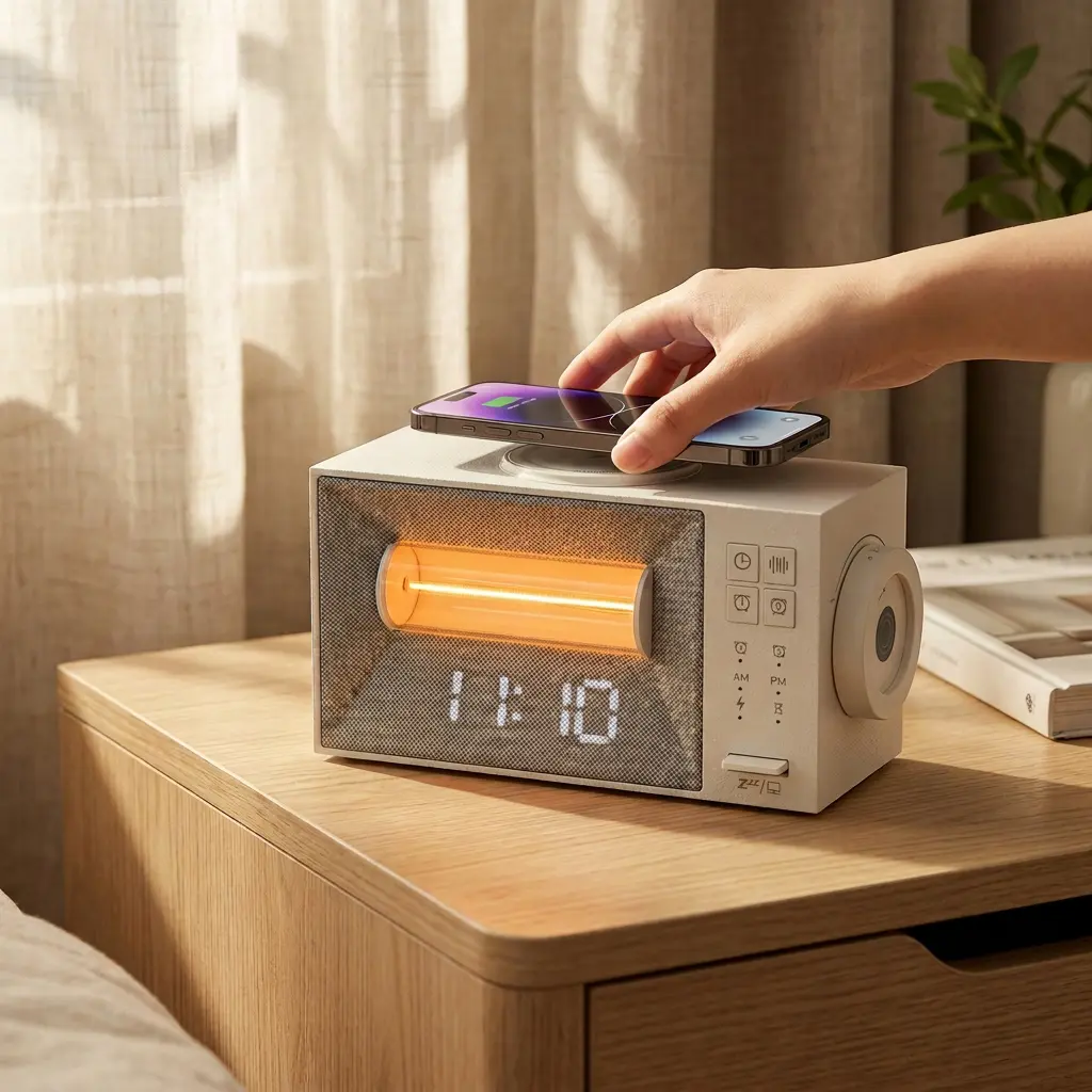 Cyberpunk-Style Smart Alarm Desk & Shelf Clock Lamp - Home Decor, Room Decor, 20 White Noise Sounds, Magnetic Wireless Charging, Dual Alarm, Nap Mode, Adjustable Brightness, Night Light to Light Up Your Space for Bedroom Desk, Smart Alarm Desk & Shelf Clo