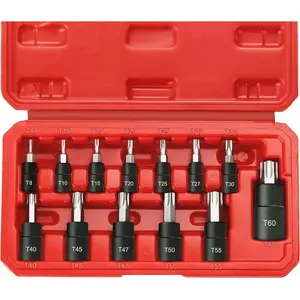 13-Piece Torx Bit Socket Set, 1/4", 3/8" and 1/2" Drive T8-T60 Star Socket Set, S2 Steel Bits and CR-V Sockets with Storage Case