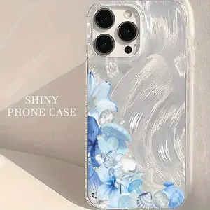 Blue Floral Marine Feather Cloth Phone Case for iPhone 17/16/15/14/13/12/11 Pro Max/Pro/Plus/Air - TPU & PET, Scratch-Resistant, Shockproof, Slim Fit