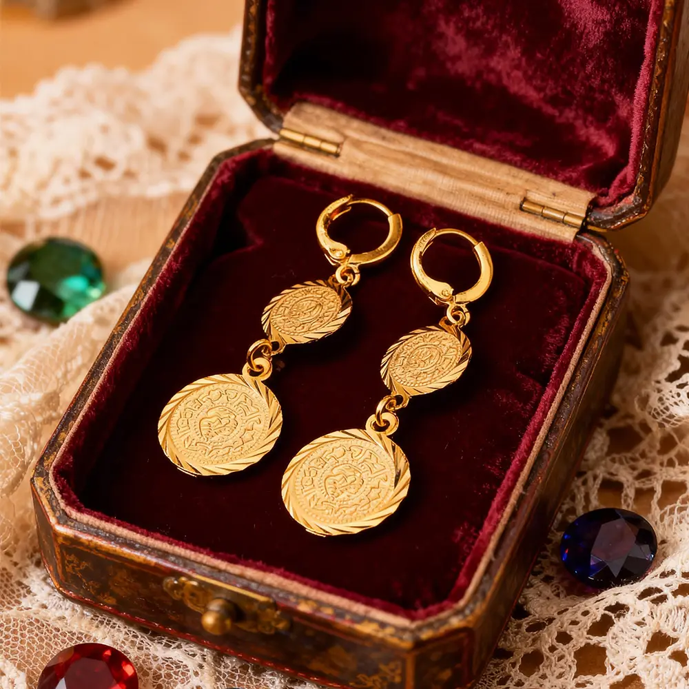 FindChic 14K Gold Plated Coin Gold Dangle Hoop Earrings Lightweight Hoops Huggie Earrings Jewelry Gift for Women Girls