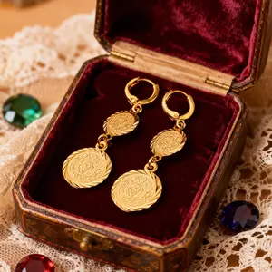 FindChic 14K Gold Plated Coin Gold Dangle Hoop Earrings Lightweight Hoops Huggie Earrings Jewelry Gift for Women Girls