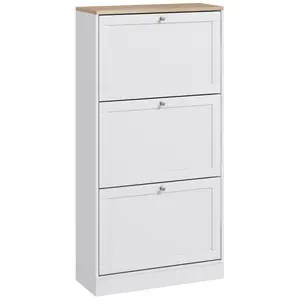 HOMCOM Slim Shoe Cabinet for Entryway, Modern Hidden Shoe Storage Cabinet with 3 Flip Drawers and Adjustable Shelves for 18 Pairs of Shoes, White