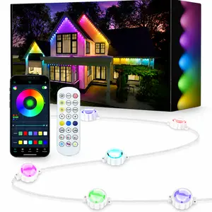 33FT Permanent Outdoor Lights 20 LED RGBCW Eave Lights Smart App & Remote Control IP67 Waterproof Anti-UV Roofline Gutter Lights Year Round House Decor Lighting for Christmas Halloween Holiday Daily Party
