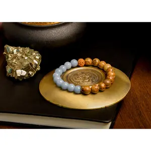 Angelite & Picture Jasper Wrist Mala Bracelet  Reiki-Infused for Inner Peace and Grounding