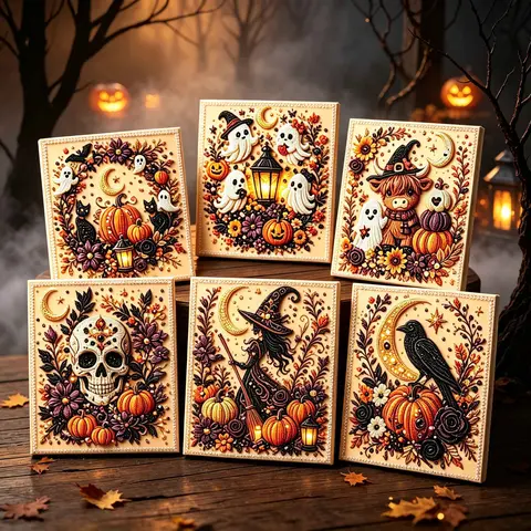 Halloween Aesthetic Whimsical Ghost & Pumpkin Full Pearl Beads DIY Hobbies Kit for Adults, 10x10in Beginner-Friendly Indoor Recreation Supplies, Spooky Themes Wall Halloween Decorations