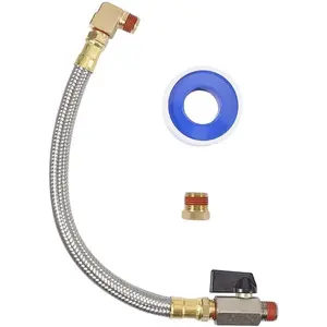 Extended Tank Drain Valve Assembly Kit Flexible Braided Steel Tube 10 inch 1/4 Inch NPT Pipe Fitting for Air Compressor