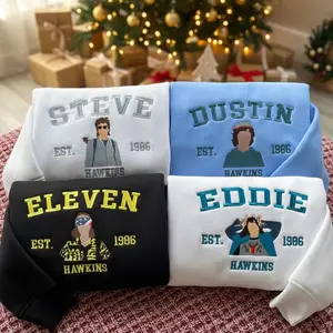 Steve Dustin Eleven Eddie Stranger Things Embroidered Sweatshirt, Stranger Things Movie, Hawkins Sweatshirt, Friend clothing, Movie Gift