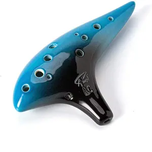" Notes" 12 Hole Sweet Potato Ocarina Graceful Shape Pottery Ocarina in Alto C (Night Blue)