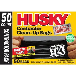 Husky 42 Gal. Heavy-Duty Contractor Clean-Up Bags with 20% PCR (50-Count)