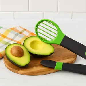 ZaynooHome 3-in-1 Avocado Tool Slice Pit & Peel with Non-Slip Handle Stainless Steel Blades Compact Food Chopper