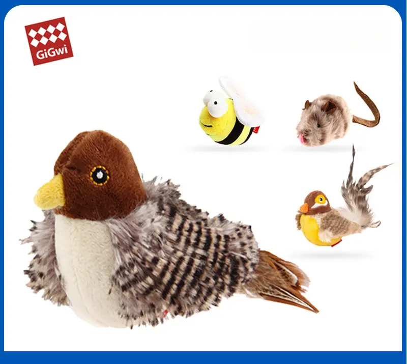 GiGwi Electronic Cat Toys Motion Activated Flashing Squeaky Mouse Birds Fun Prey Simulation for Cats Flappy Bird Cat Toy