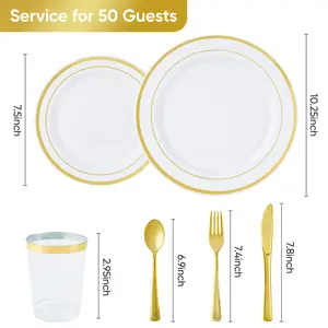 50/100 Guest Disposable Dinnerware Set – Elegant Silver & Gold Options, 350/700 PC Heavy Duty Party Tableware for Weddings, Events & Outdoor Camping