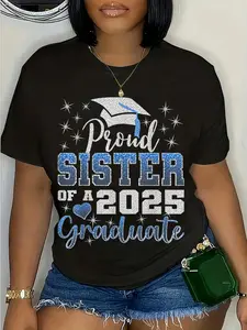 100% Cotton Unisex Super Proud Sister of 2025 Graduate Awesome Family College T-Shirt