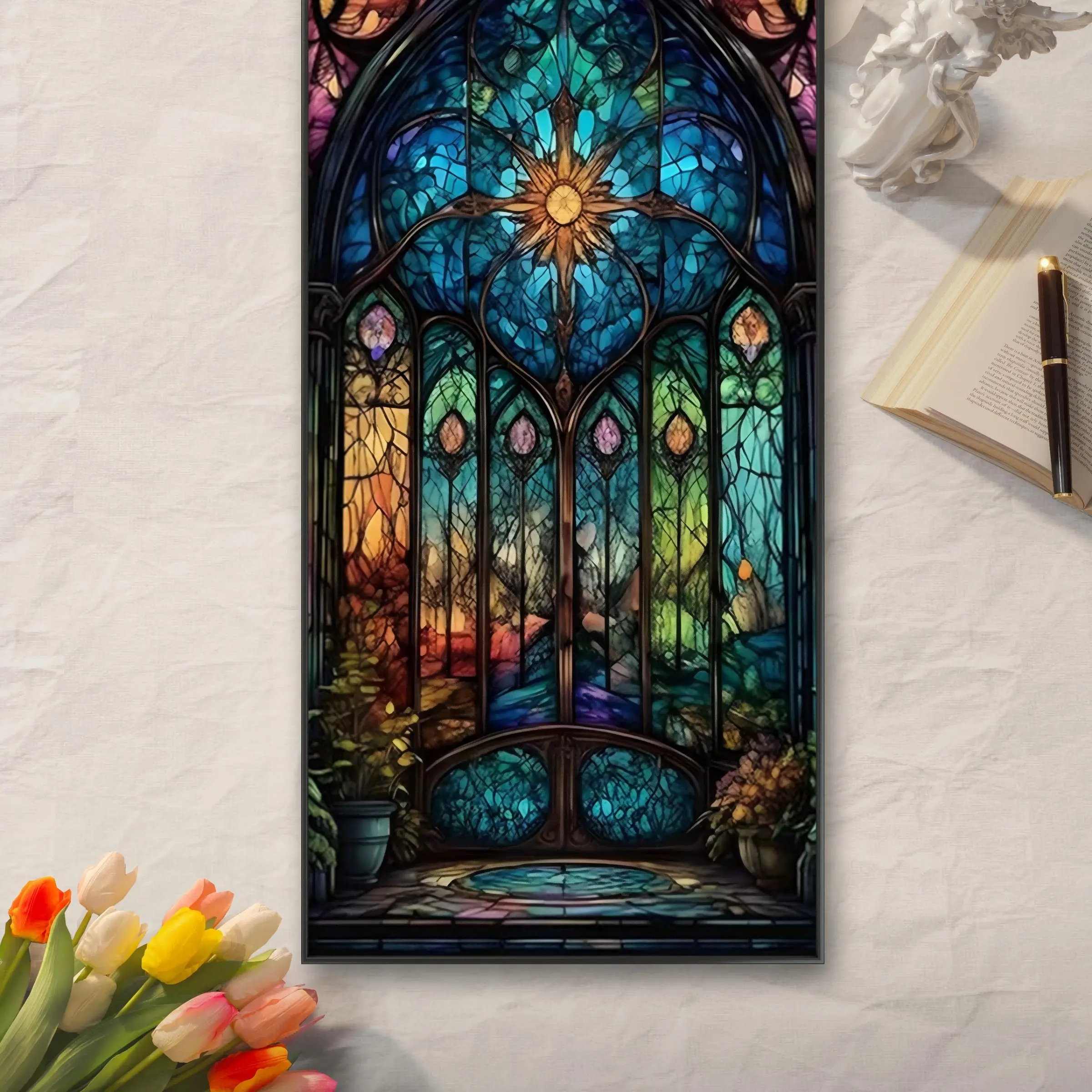 Stained Glass Pattern DIY Craft Diamond Arts Colorful Painting Kit without Frame, DIY 5D Diamond Arts Colorful Painting Kit, Wall Art Decor for Home, Diamond Painting Kits