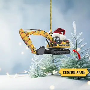 Personalized Xmas Excavator Construction Ornament, 2D Acrylic Flat Ornament, Ornaments For Kids, Ornament Backhoe, Xmas Gift For Kids