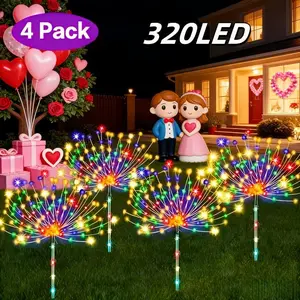 4 sets of outdoor solar lamps, LED fireworks lamps, 320/240 watt LED solar lamps, outdoor type, 8 Christmas decoration modes, suitable for garden, party and courtyard's DIY Christmas solar decorations | Christmas, Valentine's Day decorations
