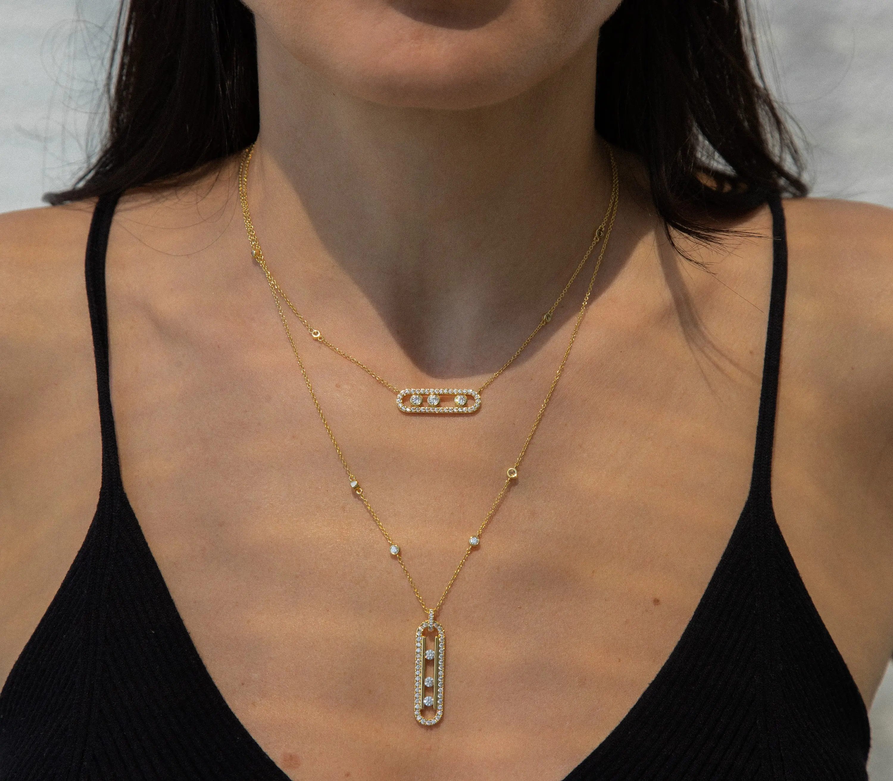 Gold Necklace with Diamond Pendant Paper Clip Necklace Trendy Necklace for Women Minimalist Handmade Diamond Bar Necklace Gift for Her