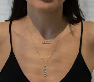 Gold Necklace with Diamond Pendant Paper Clip Necklace Trendy Necklace for Women Minimalist Handmade Diamond Bar Necklace Gift for Her