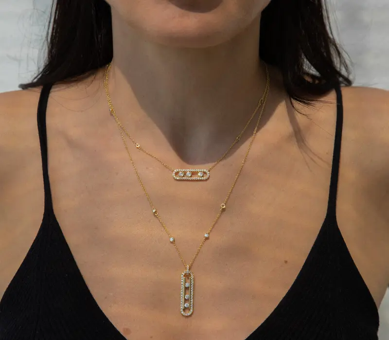 Gold Necklace with Diamond Pendant Paper Clip Necklace Trendy Necklace for Women Minimalist Handmade Diamond Bar Necklace Gift for Her