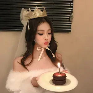 Princess Birthday Party Costume Set, Bow Headscarf Crown Hair Clip, High-End Photo Prop Accessories, Perfect for Parties and Photoshoots