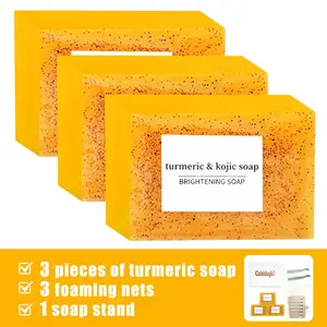 Lemon Turmeric Kojic Soap, Turmeric Soap Bar - Honey Lemon Turmeric Kojic Soap Bar for Face and Body, Natural turmeric Handmade Soap for All Skin Types (3pcs)