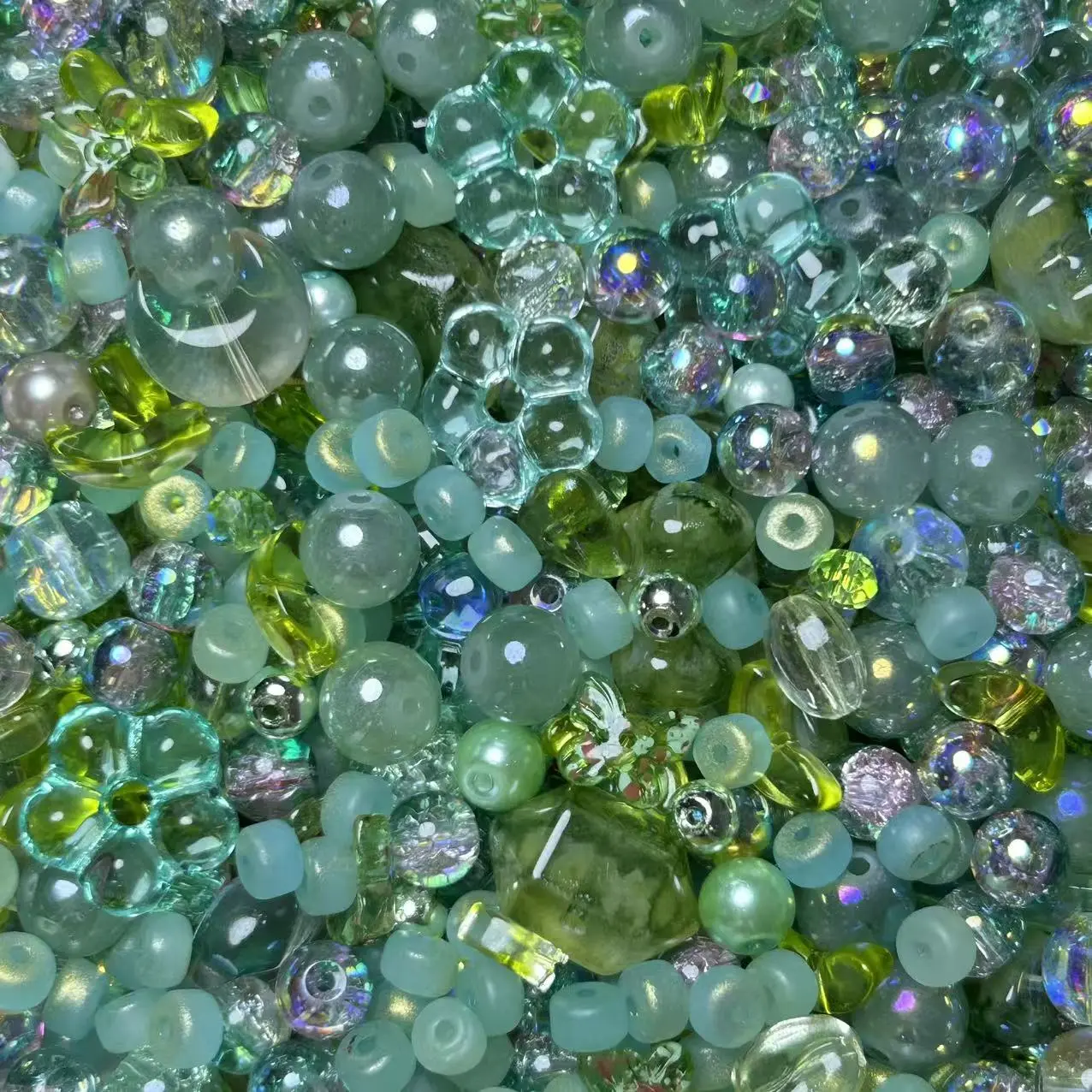 【A48】Green Glass Bead mix 50ml