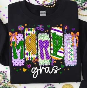 Preppy Mardi Gras Y'all T-Shirt/Sweatshirt, Mardi Gras, Fleur De Lis coquette, Brushstroke Mardi Gras T-Shirt/Sweatshirt, Louisiana