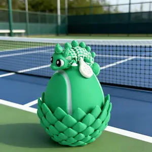 3D Printed Cute Tennis Dragon and Egg Set, Plastic Desktop Decor Sculpture, Holiday Gift, Adorable Model Kit for Home Decoration