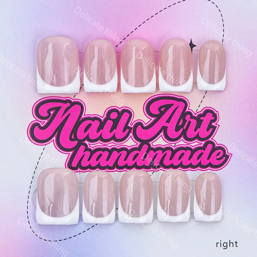 Delicatething Y2K Style Nail Set, Handmade Square Nails with Cat Eye & French Design, 4 Sizes XS S M L, Perfect Gift for Girls