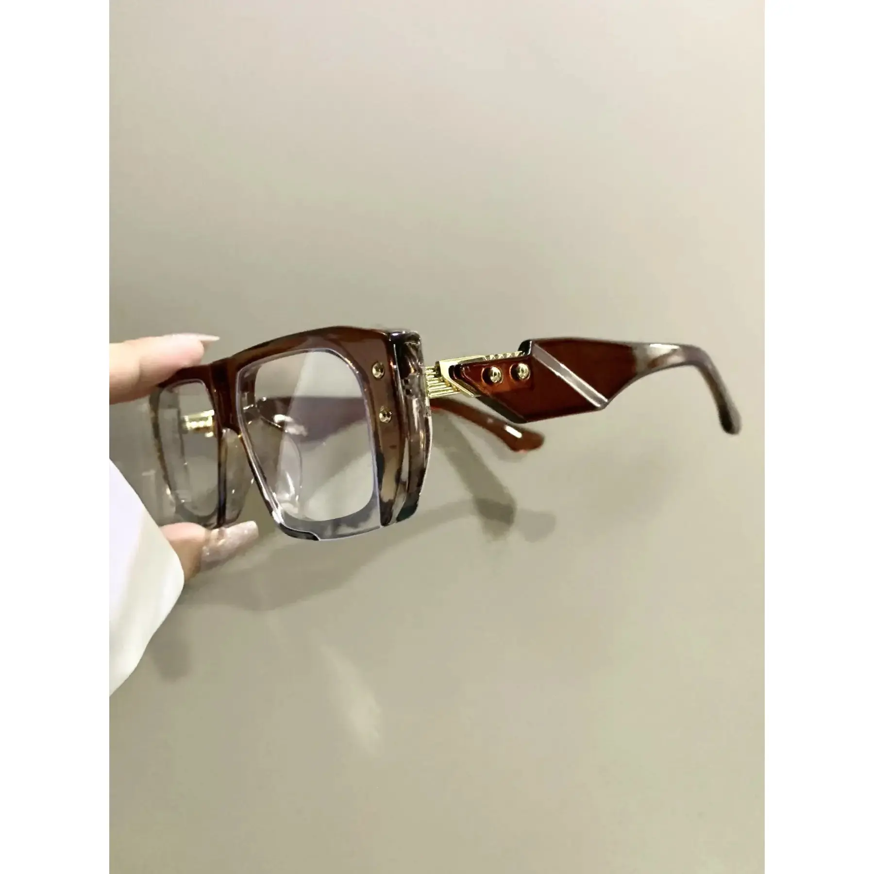 Punk Fashion Thick Rectangular Frame Glasses, Fashion Accessory Eyewear, Trendy Decorative Eyeglasses with Novel Frame Legs, Metal Hinge Eyewear for Women and Men