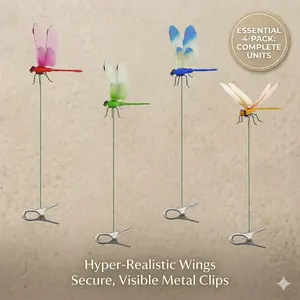 3D Metal Dragonfly Clips 4PCS, Realistic Fake Dragonfly Decoy, Natural Pest Repellent for Outdoor Garden Patio, Chemical-Free Bird & Insect Deterrent