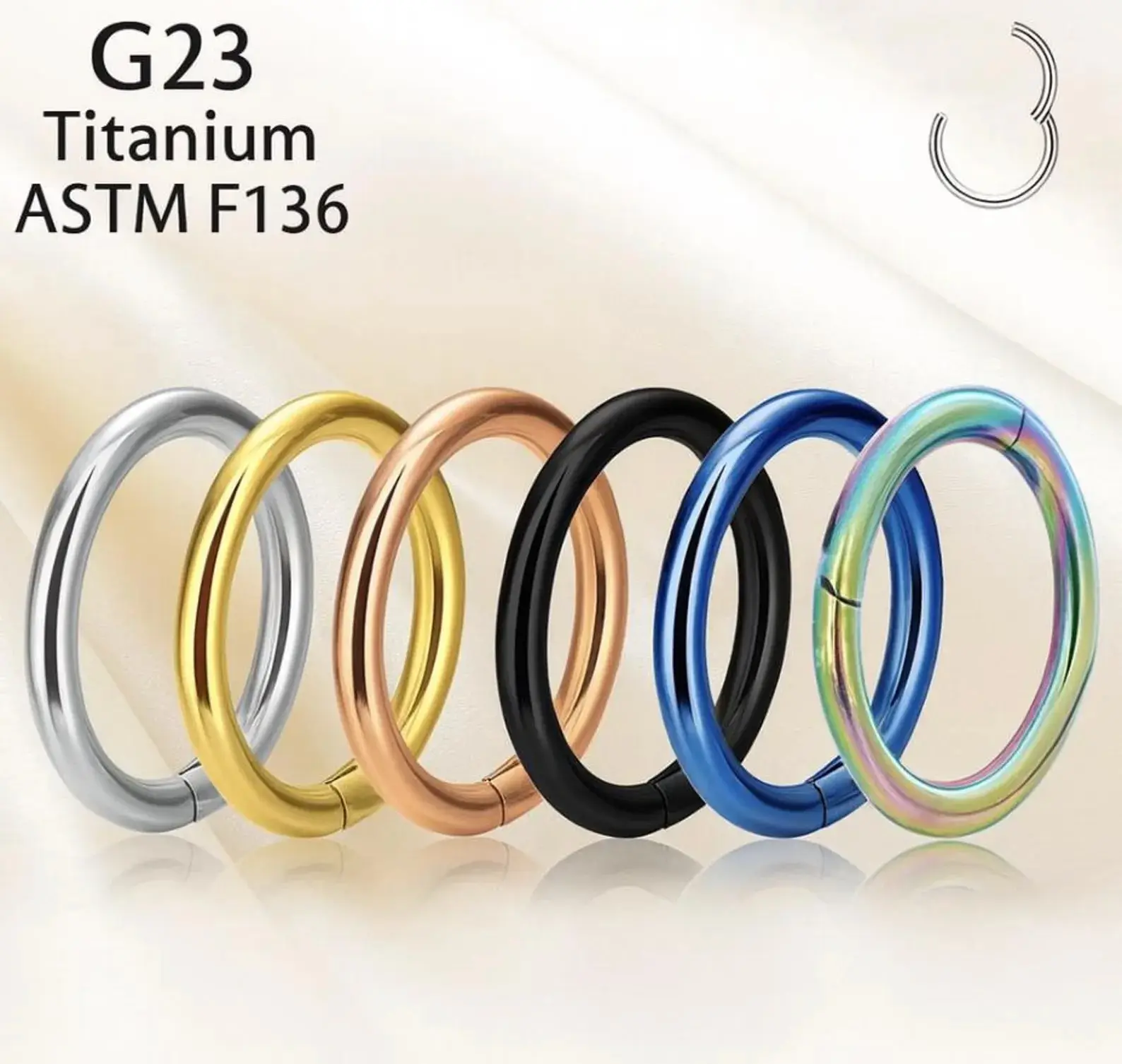 G23 Titanium Plain Hinged Seamless Hoop for Nose, Ear, Lip Piercings, G23 Titanium Hinged Segment Clicker Ring