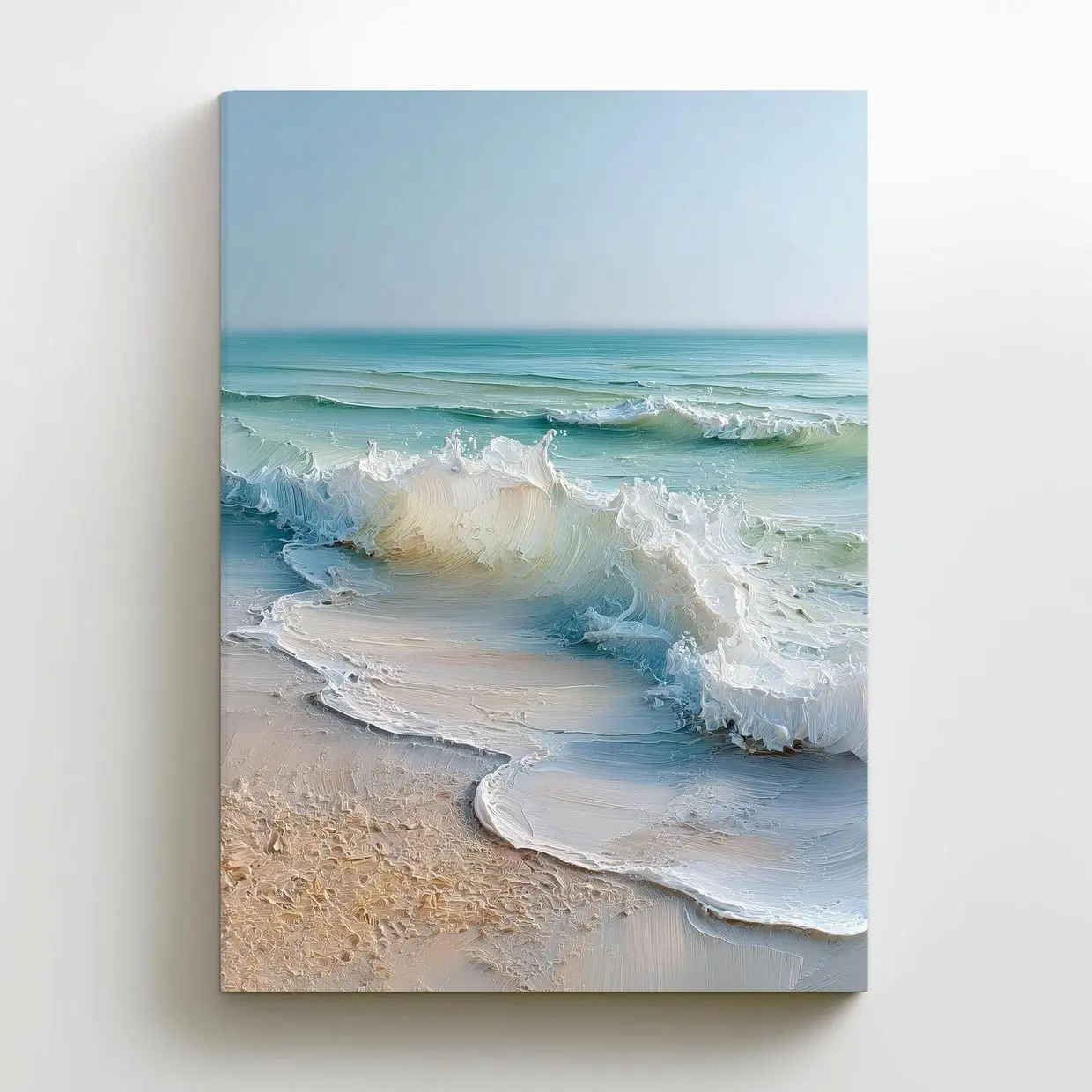 Coastal Wave Canvas Print Large Ocean Beach Painting Panoramic Wall Art E