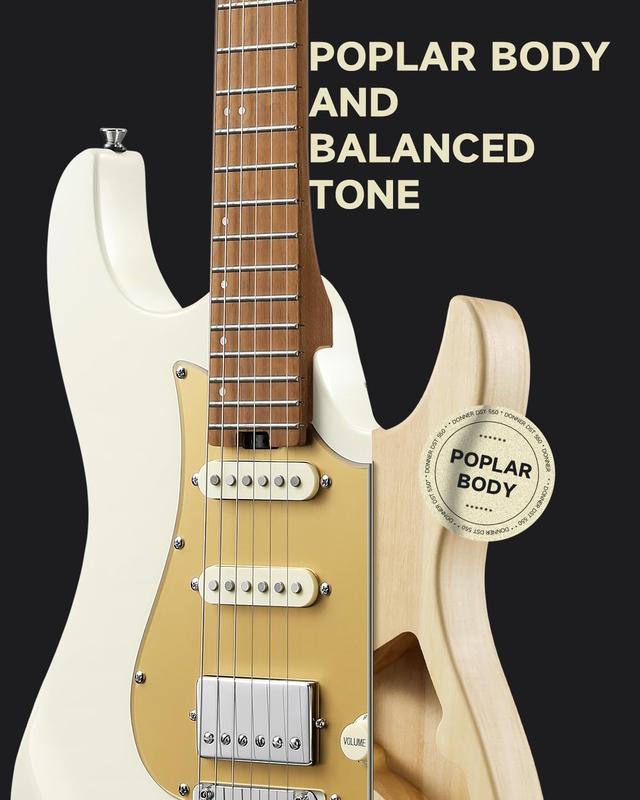Donner DST-550 39 Inch Electric Guitar, Solid Double-cut Poplar Body Electric Guitar for Intermediate & Pro Players, 7 Tone-switching Options & Tremolo Bridge, Bonus Bag