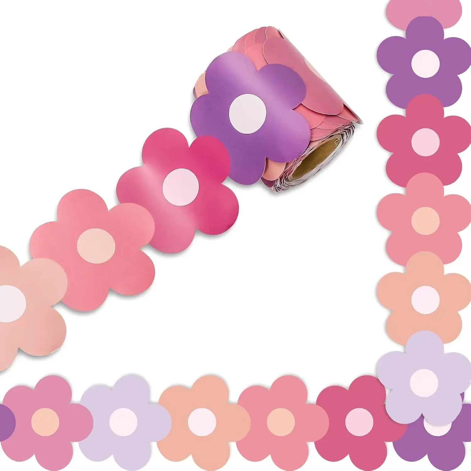 32.8ft Preppy Hippie Flower Bulletin Board Borders Y2K Pink Purple Flower Die-Cut Rolled Bulletin Board Trim for School Classroom Office Decor
