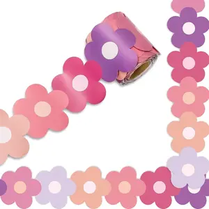 32.8ft Preppy Hippie Flower Bulletin Board Borders Y2K Pink Purple Flower Die-Cut Rolled Bulletin Board Trim for School Classroom Office Decor
