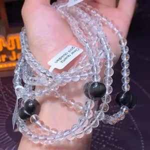 【Clear quartz gold Obsidian】Clear quartz gold Obsidian Beaded necklace, Yoga Stretch Elastic Energy Bracelet Gift