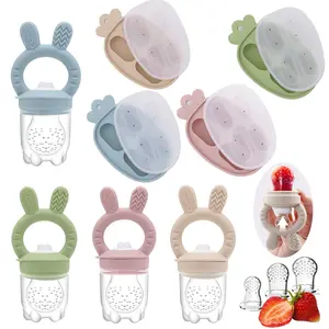 5pcs Baby Fruit feeder Vegetable Teether Toys Rabbit Style Set with Breast Milk Food Freezer Carrot Mould, Includes M Size Teether and S Plus M Size Pacifier Bags