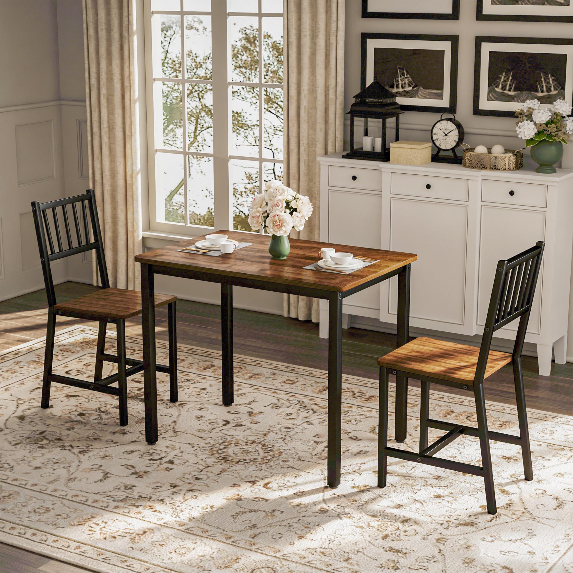 Dining Table Set, Bar Table with 2 Dining Benches, Kitchen Table Counter with Chairs, Industrial for Kitchen Breakfast Table, Living Room, Party Room, Rustic Brown and Black,35.4″L x23.6″W x 29.7″H