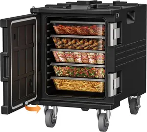 CAMMOO 82qt Catering Food Warmers with Swivel Casters 304 Stainless Steel Latch & Door Shaft, Insulated Food Carrier Non-Electrical Hot Box for 5 Full-Size Pans(NOT Included), Hot Boxes for Catering