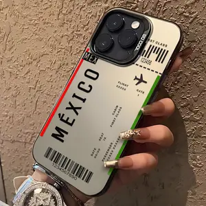 Mexico Plane Ticket Print Aesthetic Phone Case for iPhone 16-12 Pro Max, Durable Shockproof Design, Fingerprint Recognition Support, Full Coverage Protection