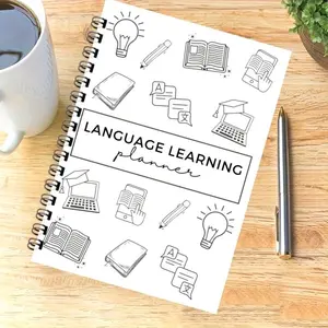 Language Learning Planner, 46 Pages Weekly and Monthly Logs with Grammar Checklist and Writing Prompts, Effective Language Study Notebook with Premium Paper, Creative Office Notepad