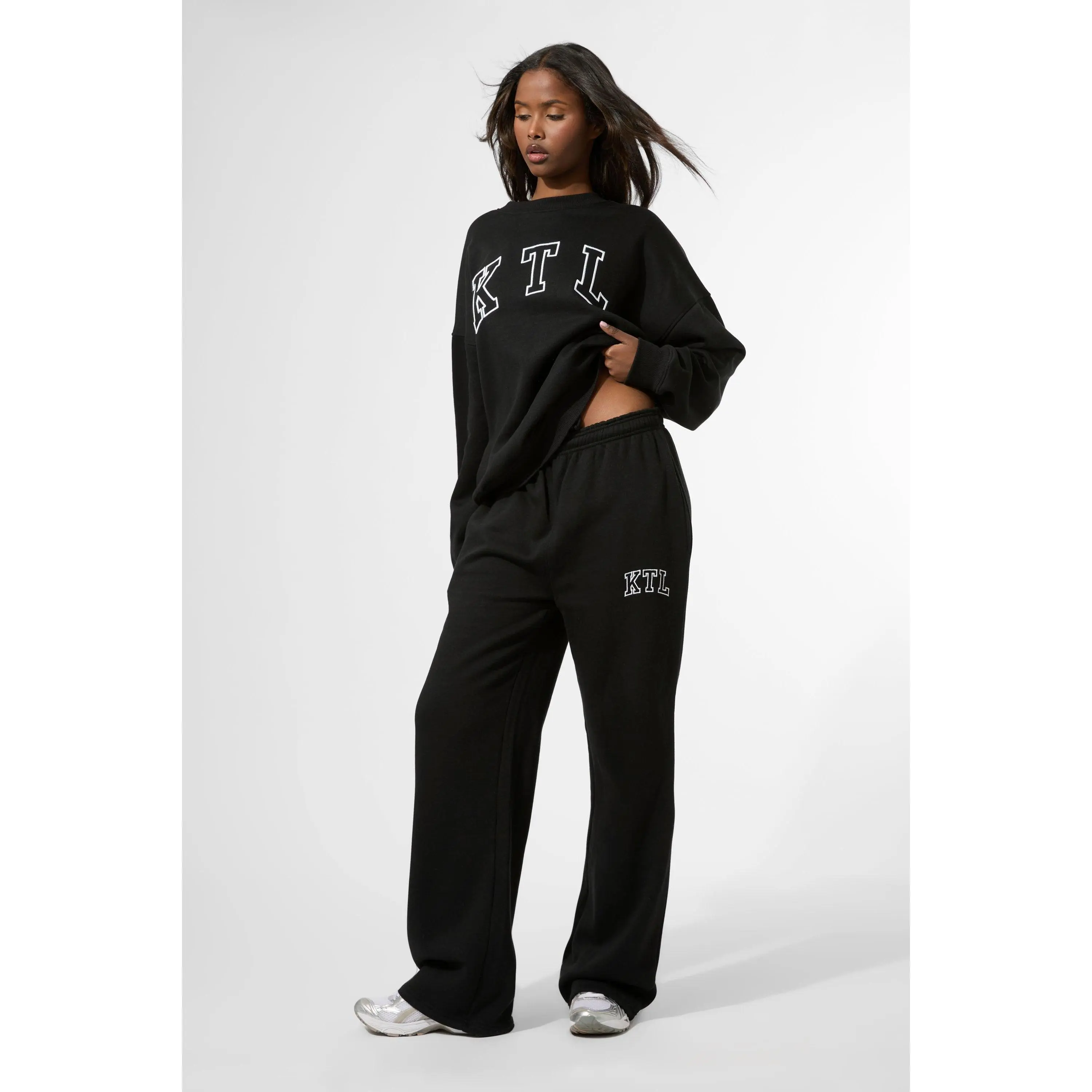 Kaiia KTL Logo Wide Leg Joggers Black