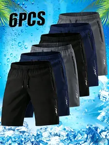 6Pcs Men's Quick-Dry Athletic Shorts with Elastic Waistband & Drawstring - Breathable, Lightweight Running & Training Shorts for Gym, Jogging & Outdoor Activities - Solid Color, Polyester, Non-Transparent, Perfect for Spring/Summer/Fall