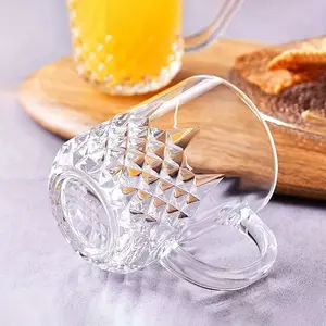 6-Piece Diamond Pattern Glass Mug Set - Hand Wash Only Insulated Glassware, 230ml/8oz Round Multipurpose Tea & Coffee Cups, Reusable for Home & Party Drinks