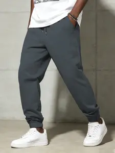 Men's casual pants with elastic waistband drawstring and ankle fold design, simple and versatile woven sports pants, fitness pants, ankle binding pants, suitable for gym, sports, and daily wear (universal for all seasons)