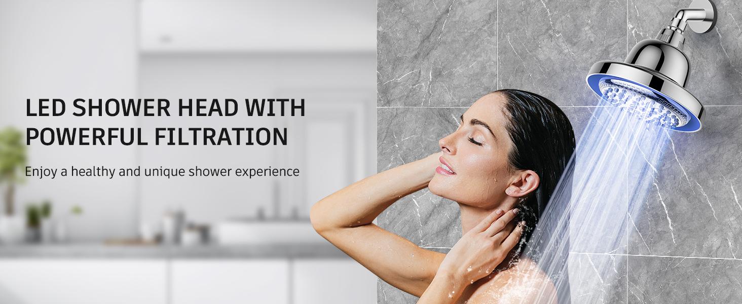 FEELSO Shower Head with 3 Color LED, 7 Modes High Pressure Rain Shower Head with Filters, Temperature Control, No Battery, Water Saving, Easy Installation, Safe for Family