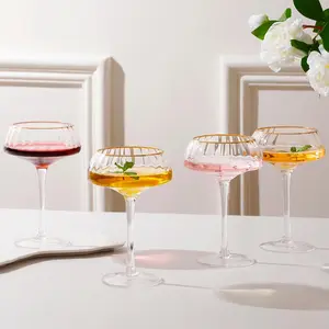 Coupe Glasses Set of 4 -  Hand Blown Martini Glasses -  for  and Champagne  8.45 oz,  Rim
